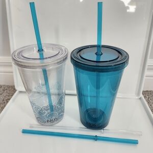 Blue and Clear Reusable Tumblers with Straws